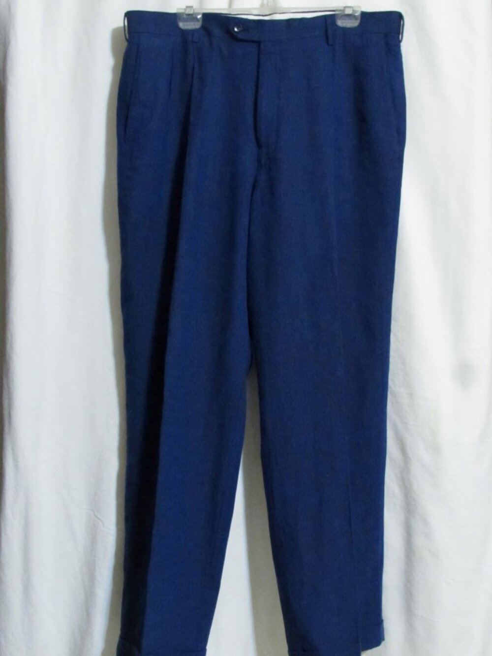 NEW Mens PAUL FREDRICK Navy Blue Linen Pleated Dress Pants 38 X 32 ORIG $249